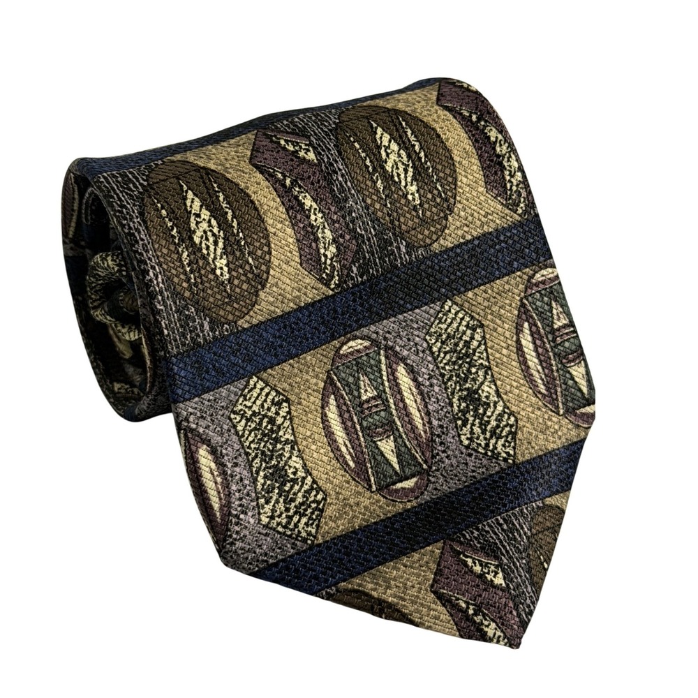 Manhattan Necktie Brown Geometric Abstract Retro Pattern Polyester Mens Tie
